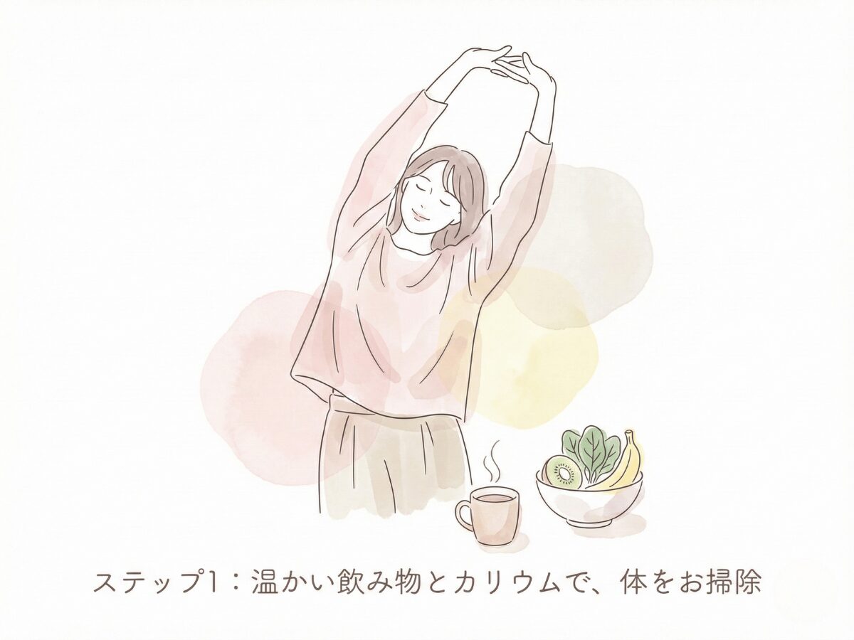 ステップ1:温かい飲み物とカリウムで、体をお掃除